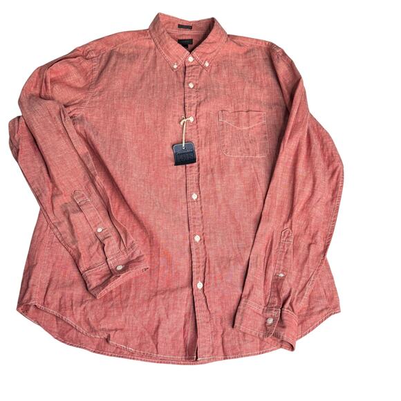J Crew Chambray Japanese Fabric Slim Button Down Shirt Red Mens XL NEW W/ TAGS - Picture 1 of 10